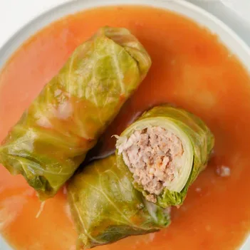 Stuffed cabbage (minced meat and rice) in tomato sauce